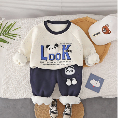 2-Piece Kids Panda Outfit – Burgundy or Navy (1-5 Years)