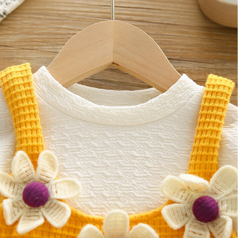 3-Piece Kids Daisy Outfit with Denim Skirt – Yellow or Pink (1-5 Years)