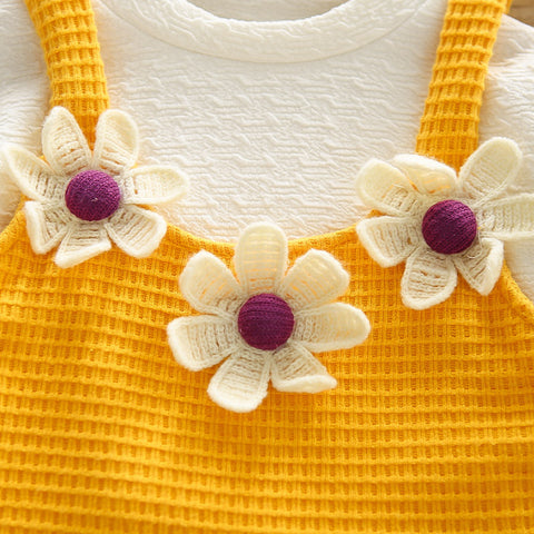 3-Piece Kids Daisy Outfit with Denim Skirt – Yellow or Pink (1-5 Years)