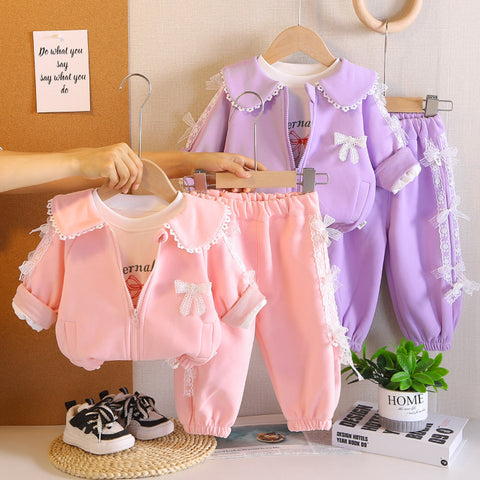 2-Piece Kids Outfit with Lace Bows – Pink or Purple (1-5 Years)