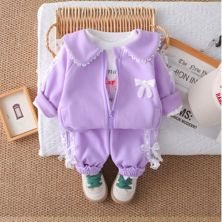 2-Piece Kids Outfit with Lace Bows – Pink or Purple (1-5 Years)