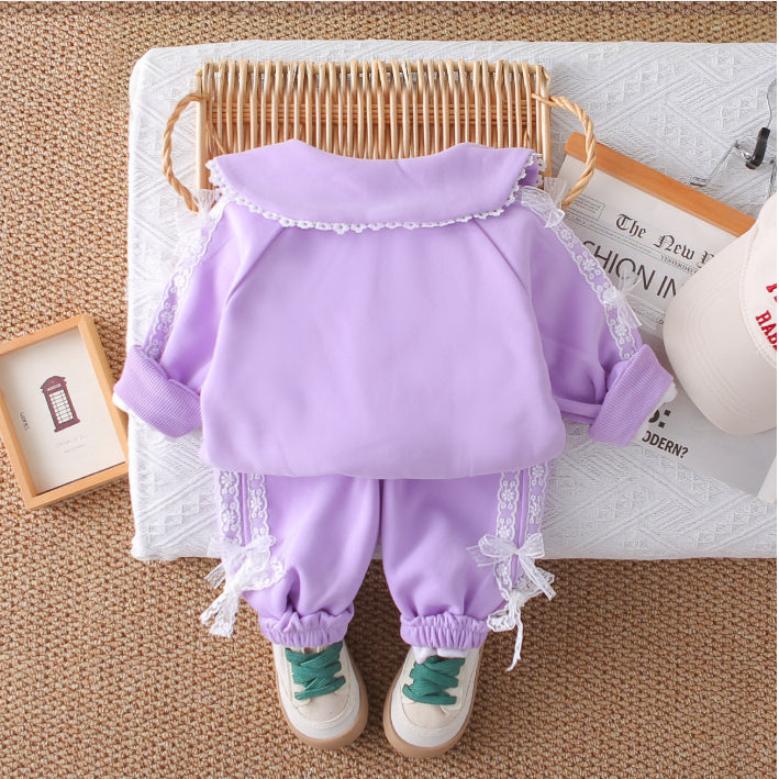 2-Piece Kids Outfit with Lace Bows – Pink or Purple (1-5 Years)