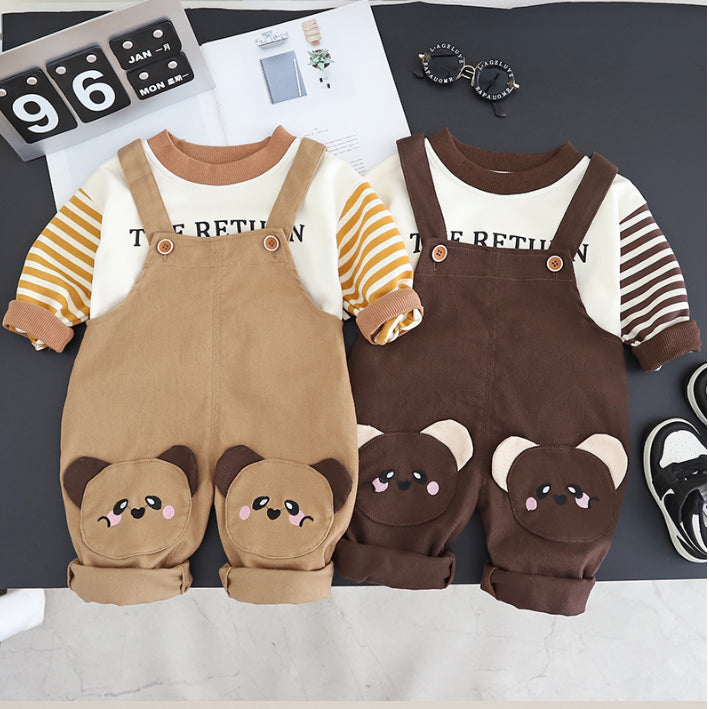 Kids Overalls Outfit with Bear Patch – Light Brown or Dark Brown (1-5 Years)