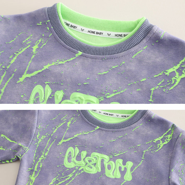 Unisex Kids Casual Outfit with Neon Print Sweatshirt & Jeans – Pink or Green (1-5 Years)