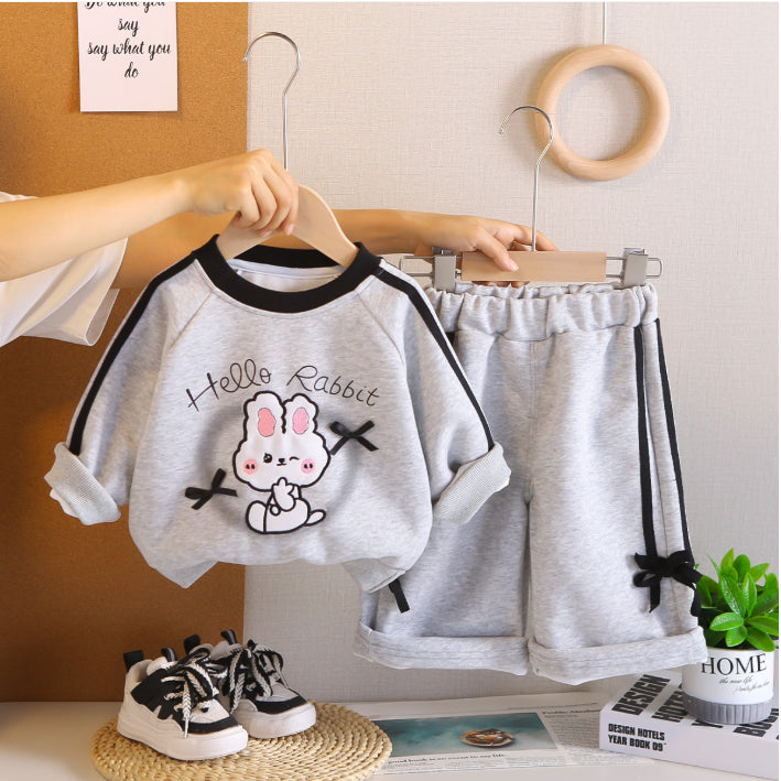 Kids Bunny Sweatshirt & Shorts Set – Grey or Purple (1-5 Years)