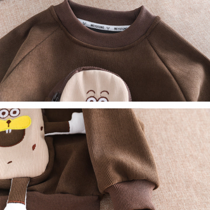 2-Piece Character Sweatshirt & Pants Set – Navy or Brown (1-5 Years)