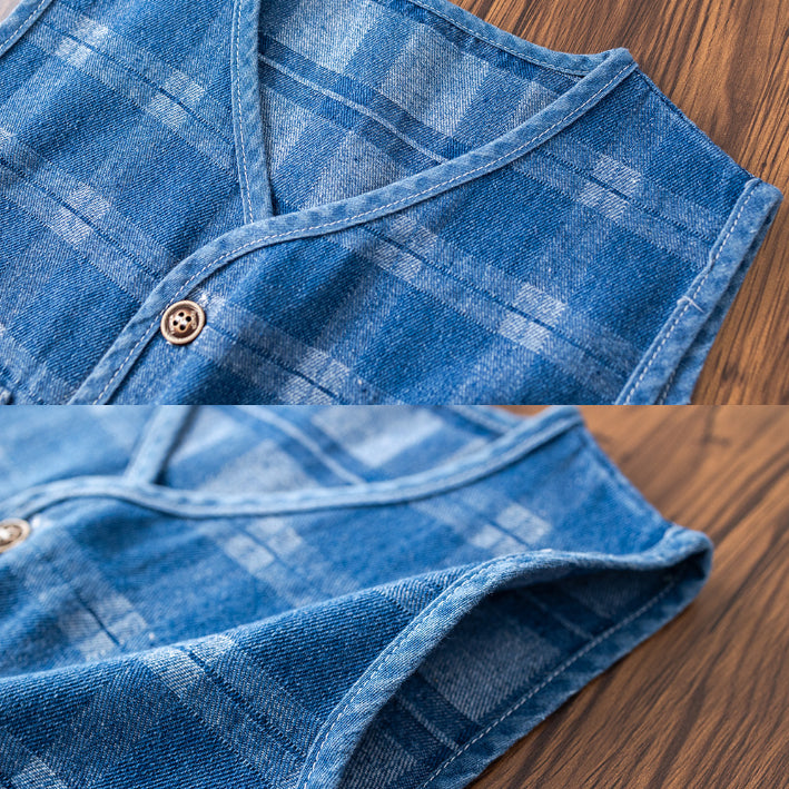 3-Piece Plaid Vest Outfit with Tie – Blue or Grey (1-5 Years)