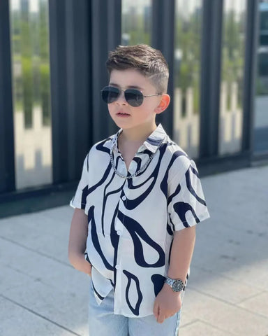Cool Zebra Print Shirt & Denim Shorts Set – Boys 2–7Y
