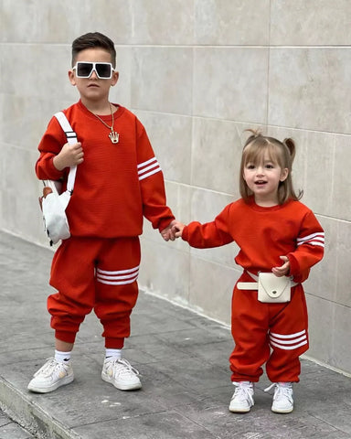 Orange Striped Tracksuit Set – Unisex 2–7Y