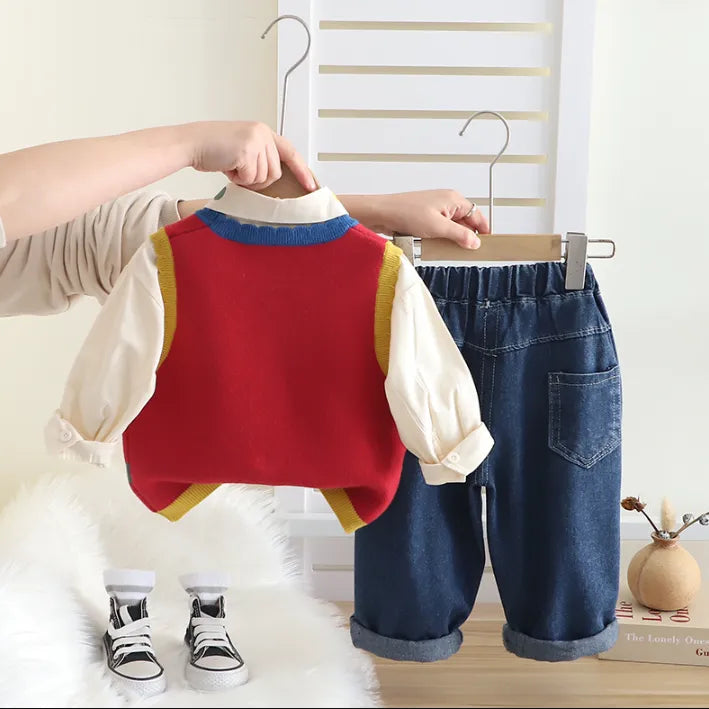 3-Piece Caterpillar Vest Outfit – Red or Purple (1-5 Years)