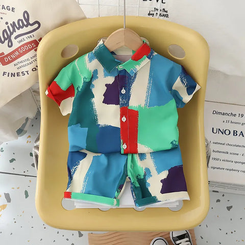 Abstract Color Splash Shirt & Shorts Set (1–5Y)