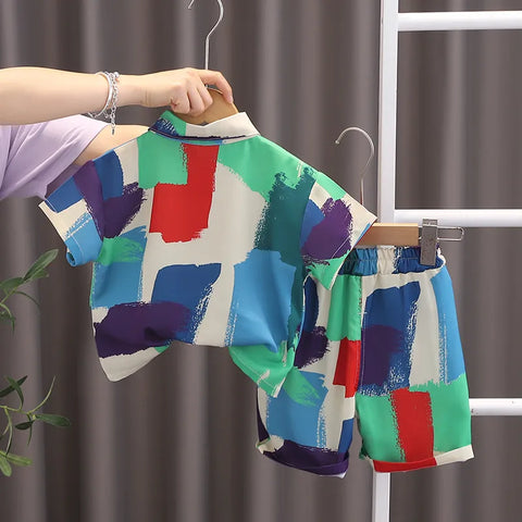 Abstract Color Splash Shirt & Shorts Set (1–5Y)