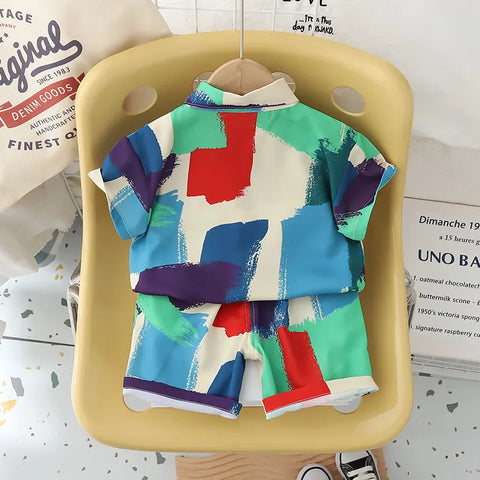 Abstract Color Splash Shirt & Shorts Set (1–5Y)