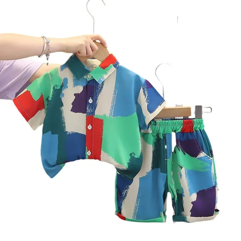 Abstract Color Splash Shirt & Shorts Set (1–5Y)