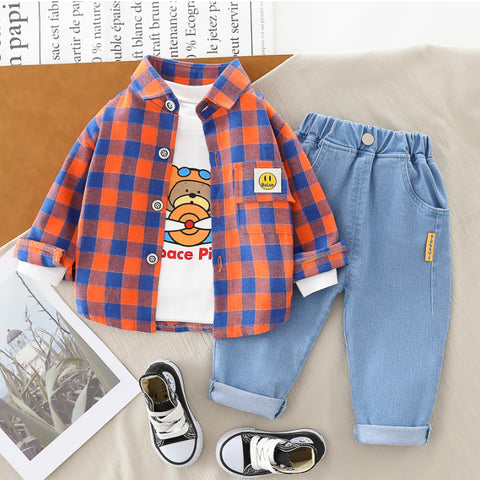 Boys 3-Piece Plaid Shirt, T-Shirt & Jeans Set (1-5 Years)- Green-Red-Yellow