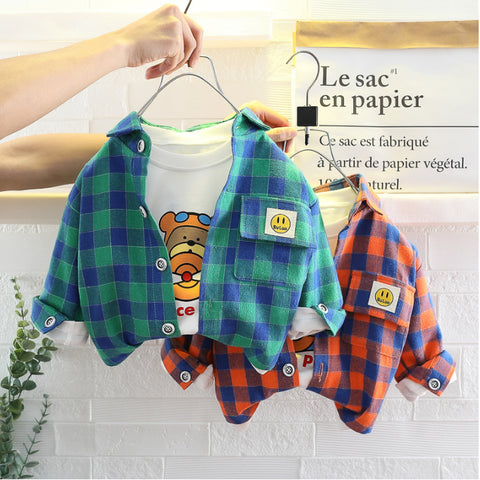Boys 3-Piece Plaid Shirt, T-Shirt & Jeans Set (1-5 Years)- Green-Red-Yellow