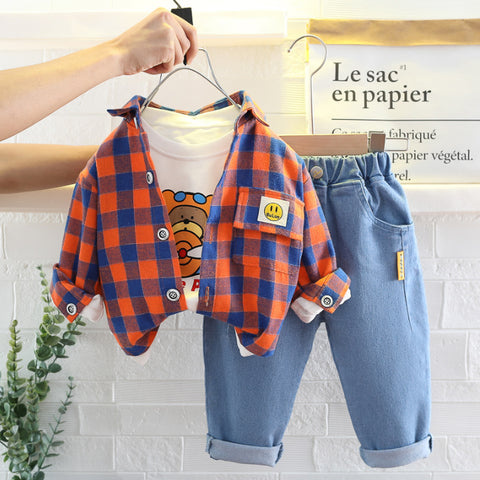 Boys 3-Piece Plaid Shirt, T-Shirt & Jeans Set (1-5 Years)- Green-Red-Yellow