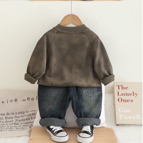 Boys Khaki Long Sleeve & Denim Patch Pants Set (1-6 Years)