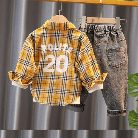 Boys 3-Piece Yellow Plaid Shirt, T-Shirt & Jeans Set (1-5 Years)
