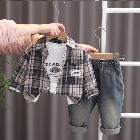 Boys 3-Piece Plaid Shirt, T-Shirt & Jeans Set (1-5 Years)