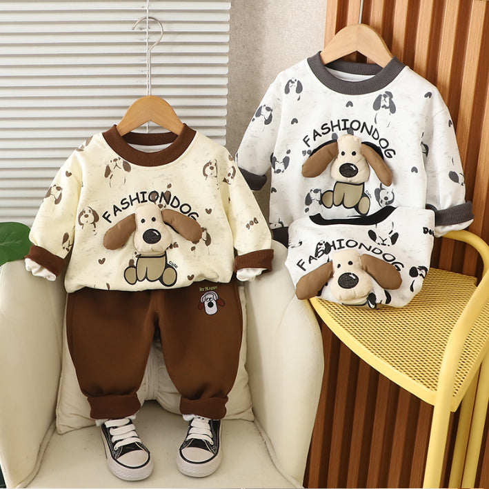 Toddler Puppy Design Cozy 2-Piece Fall Outfit (1-5 Years)