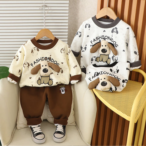 Toddler Puppy Design Cozy 2-Piece Fall Outfit (1-5 Years)
