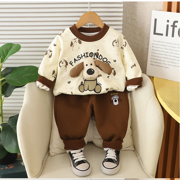Toddler Puppy Design Cozy 2-Piece Fall Outfit (1-5 Years)