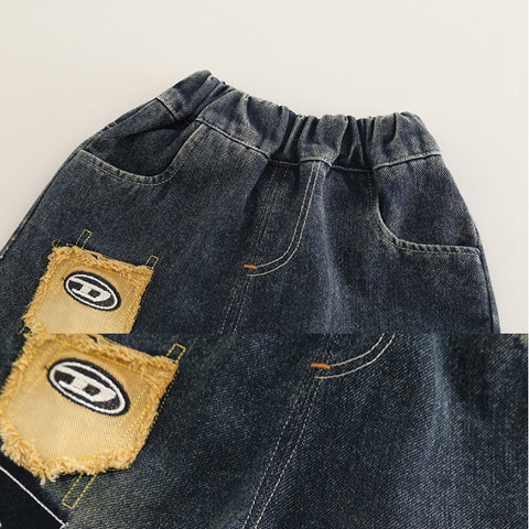 Boys Khaki Long Sleeve & Denim Patch Pants Set (1-6 Years)