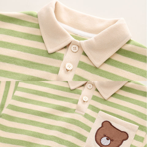 Toddler Bear Patch Striped Polo & Corduroy Pants Set (1-5 Years)