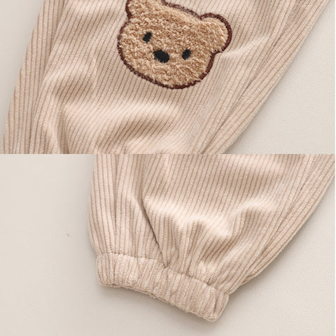 Toddler Bear Patch Striped Polo & Corduroy Pants Set (1-5 Years)