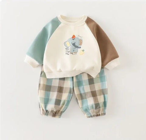 Boys Sweatshirt & Plaid Pants Outfit Set | 1–4 Years