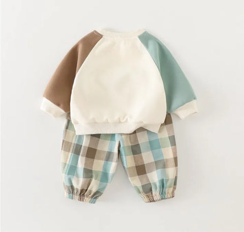 Boys Sweatshirt & Plaid Pants Outfit Set | 1–4 Years