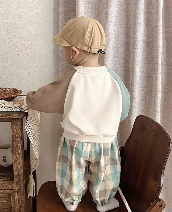 Boys Sweatshirt & Plaid Pants Outfit Set | 1–4 Years