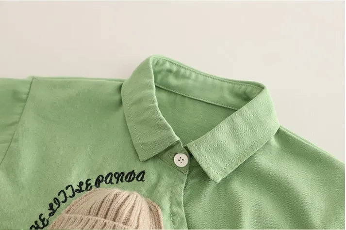 Boys Bear Design Outfit Set with Green Shirt & Brown Pants | 1–6 Years