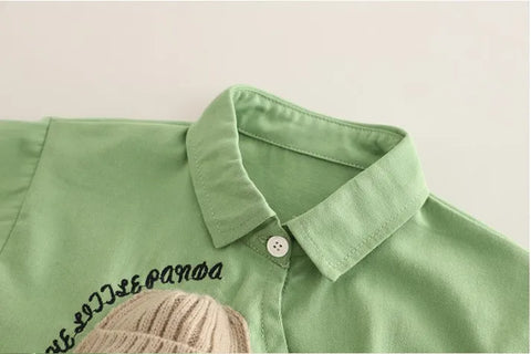 Boys Bear Design Outfit Set with Green Shirt & Brown Pants | 1–6 Years