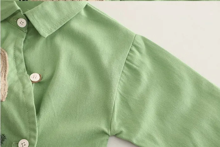 Boys Bear Design Outfit Set with Green Shirt & Brown Pants | 1–6 Years