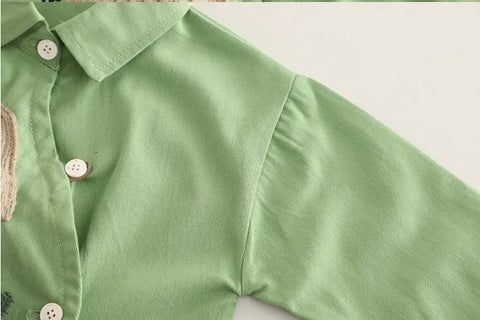 Boys Bear Design Outfit Set with Green Shirt & Brown Pants | 1–6 Years