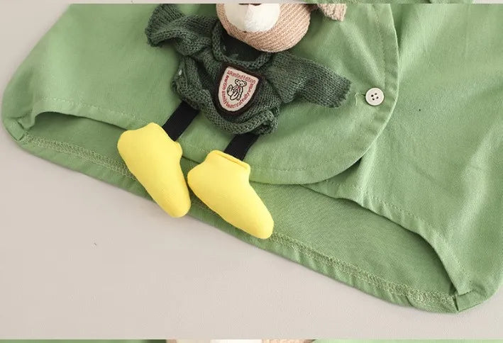 Boys Bear Design Outfit Set with Green Shirt & Brown Pants | 1–6 Years