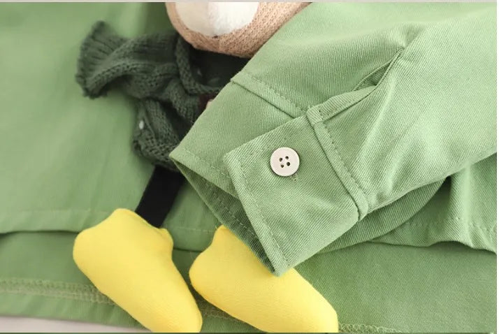 Boys Bear Design Outfit Set with Green Shirt & Brown Pants | 1–6 Years