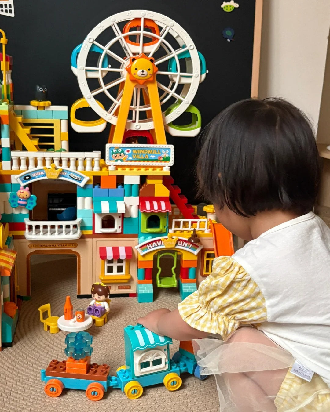 Colorful Villa & Ferris Wheel Playset with Train and Slide