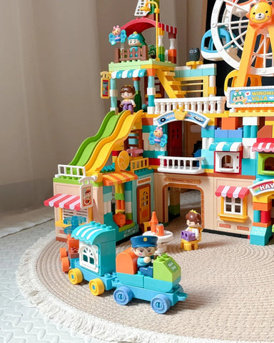 Colorful Villa & Ferris Wheel Playset with Train and Slide