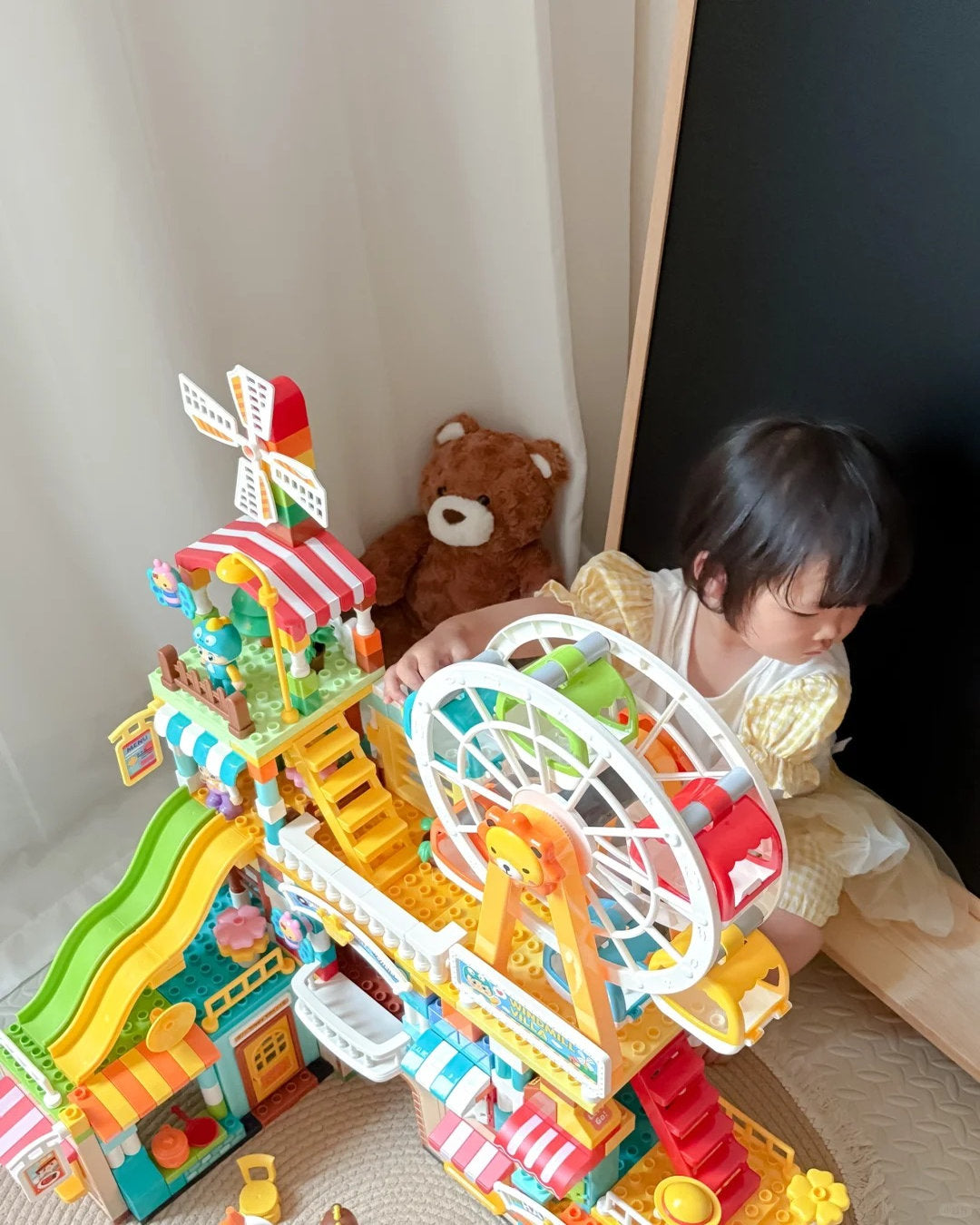 Colorful Villa & Ferris Wheel Playset with Train and Slide