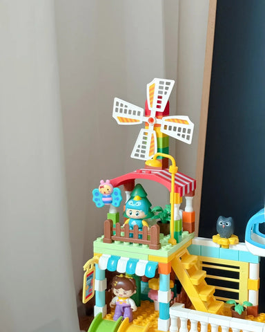 Colorful Villa & Ferris Wheel Playset with Train and Slide