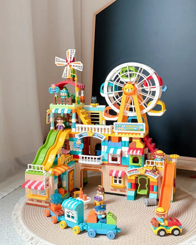 Colorful Villa & Ferris Wheel Playset with Train and Slide