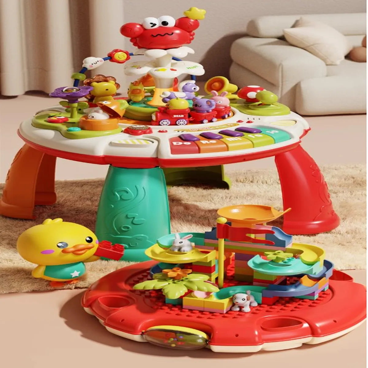 2-in-1 Musical Activity Table with Piano & Animal Track – Learning Through Play