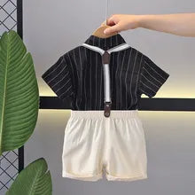 Striped Shirt & Suspender Shorts Set (1–5Y)