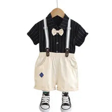 Striped Shirt & Suspender Shorts Set (1–5Y)
